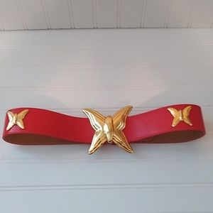 Vintage Red Escada Butterfly Clasp Belt Sz 38